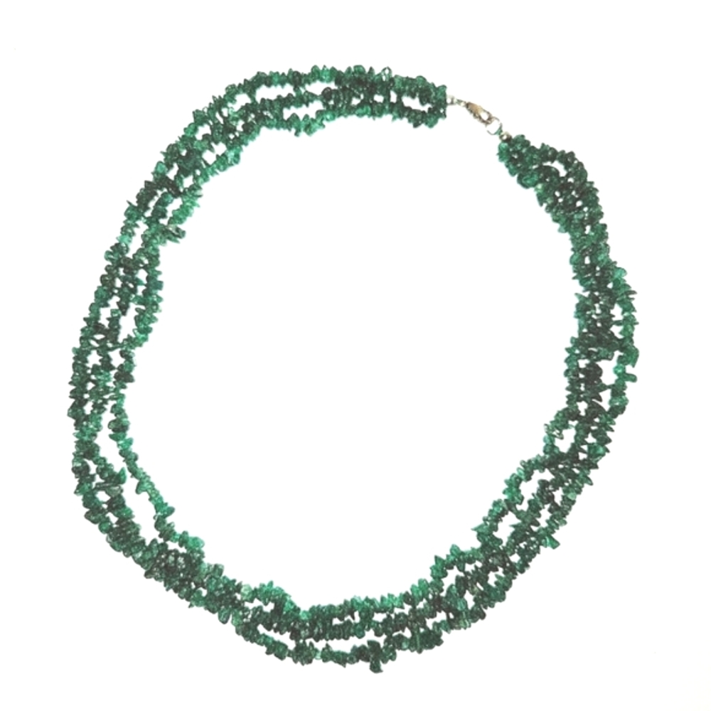 NEW Green Aventurine Chips 3 Strand Necklace Platinum over Sterling Clasp 20in